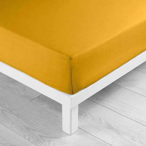 Žltá napínacia bavlnená plachta 160x200 cm Lina – douceur d'intérieur vyobraziť