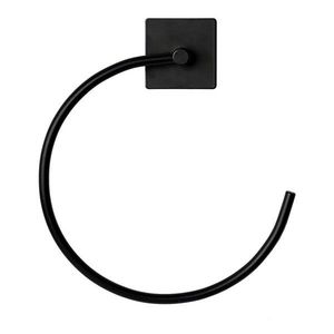 Matne čierny kovový držiak na uteráky bez vŕtania Fixeo – douceur d'intérieur vyobraziť