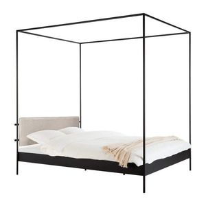 Čierna/béžová oceľová čalúnená dvojlôžková posteľ s nebesami s roštom 180x200 cm Eton – noo.ma vyobraziť