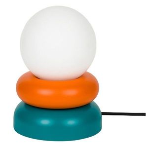 Stolová lampa z masívneho dreva v petrolejovej farbe/oranžová so skleneným tienidlom (výška 24 cm) Otem – noo.ma vyobraziť