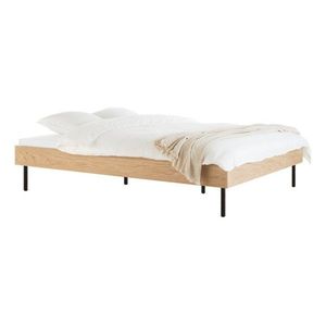 Dvojlôžková posteľ z drevotriesky v dekore duba bez čela s roštom 200x200 cm v prírodnej farbe Streiko – noo.ma vyobraziť
