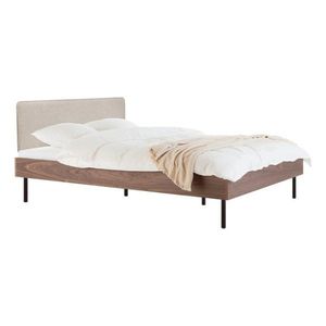 Čalúnená/z drevotriesky dvojlôžková posteľ v dekore orecha s roštom 160x200 cm v tmavo prírodnej farbe Streiko – noo.ma vyobraziť