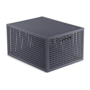 Tmavosivý úložný box s vekom z recyklovaného plastu 30x38x21 cm Kaya – Curver vyobraziť