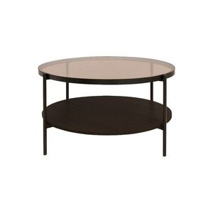 Hnedý okrúhly konferenčný stolík so sklenenou doskou ø 84 cm Hassel – Unique Furniture vyobraziť