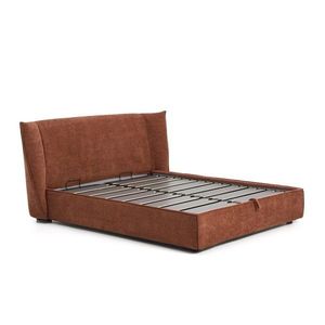 Čalúnená dvojlôžková posteľ zo ženilky s úložným priestorom s roštom 160x200 cm v terakotovej farbe Arvian – Kave Home vyobraziť