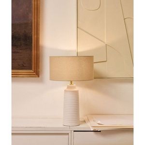 Biela/béžová keramická stolová lampa s textilným tienidlom (výška 58 cm) Mijal – Kave Home vyobraziť