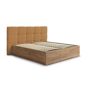 Okrovožltá čalúnená čalúnená/z drevotriesky dvojlôžková posteľ s úložným priestorom s roštom 160x200 cm Kumo – Bobochic Paris vyobraziť