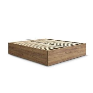 Hnedá dvojlôžková posteľ z drevotriesky v dekore brezy s úložným priestorom/bez čela s roštom 160x200 cm Mara – Bobochic Paris vyobraziť