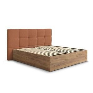 Čalúnená čalúnená/z drevotriesky dvojlôžková posteľ s úložným priestorom s roštom 180x200 cm v terakotovej farbe Kumo – Bobochic Paris vyobraziť
