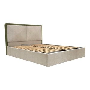 Zelená/béžová čalúnená dvojlôžková posteľ s úložným priestorom s roštom 180x200 cm Mara – Bobochic Paris vyobraziť