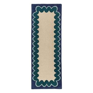 Ručne tkaný vlnený behúň v prírodnej farbe/zelenomodrý 80x230 cm Wiggle Wool – Flair Rugs vyobraziť